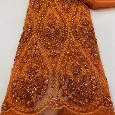 China Water Soluble Sequins Exquisite Beaded African Embroidery Lace Supoo Wedding Dress Ghana Bridal Lace Fabric for sale