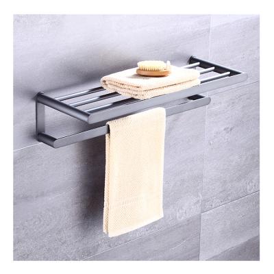 China Hot Selling Matte Bathroom Double Bar Rack Black Fashion Amazon Towel Rack 304 Stainless Steel for sale