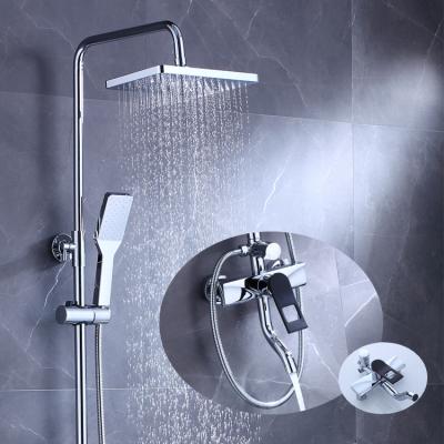 China With Sliding Bar Bathroom Exposed Chrome Thermostatic Brass Bathroom Rain Shower Column System Faucet Mixer Tap Taps Kits Shower Set for sale