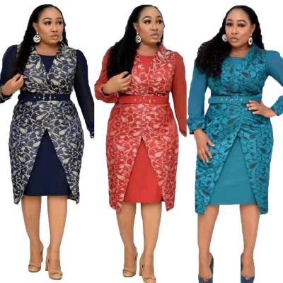 China New USA Anti-Static Size Women Office Wear Turkey Wear African 2 Piece Long Dress Sleeve Coat Set Plus Size Patchwork Casual Suits for sale