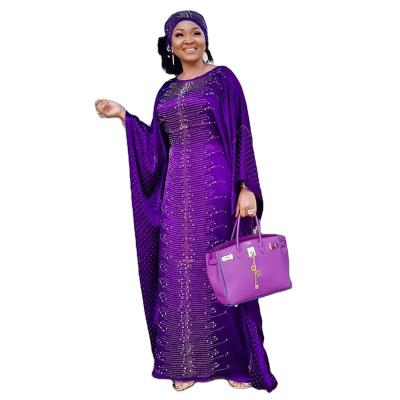 China New Fashion Anti-Wrinkle Women Clothes Loose Hot Drilling Bead Rhinestone Long Robe Satin Africa Muslim Maxi Dress Long With Lady Turban Robe for sale