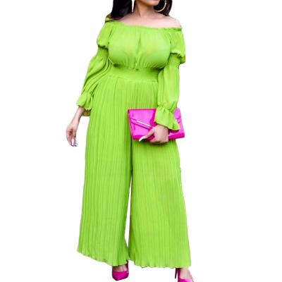 China 2021 autumn new anti-static chiffon elastic waist pleated European and American wide-leg off-shoulder temperament overalls for sale