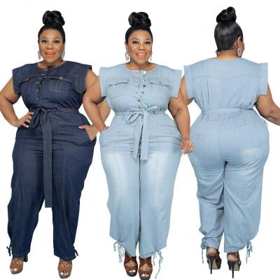 China 2022 Breathable V-neck Short Sleeve Autumn Winter Slim Casual Plus Size Women's Denim Overalls for sale