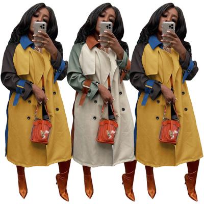 China 2022 New Fashion Women Viable African Lapel Long Sleeve Dust Coat Plus Size Belt Color Matching Button Europe Casual Overcoat Long for sale