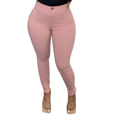 China Color Fade Proof 2021 wholesale women stretch solid color elastic pants high waisted pants candy color skinny jeans women pencil pants for sale