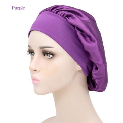 China Fashion Wholesale Women Wide Brim Protect Hair Nightcap Wrap Solid Color Elastic Headcloth Headscarf Hijab Female Bath Hat for sale