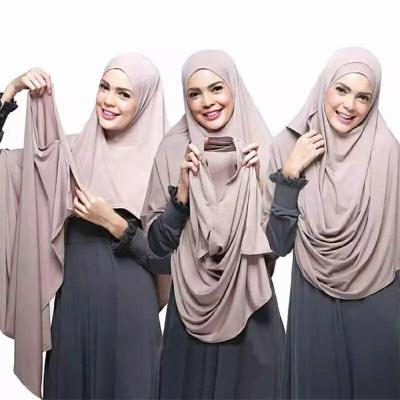 China Casual Wholesale Fashion Women's Two Head Hole Wrap Solid Color Headcloth Girl's Ethnic One Piece Muslim Hijab Turban Female Headscarf One Piece for sale