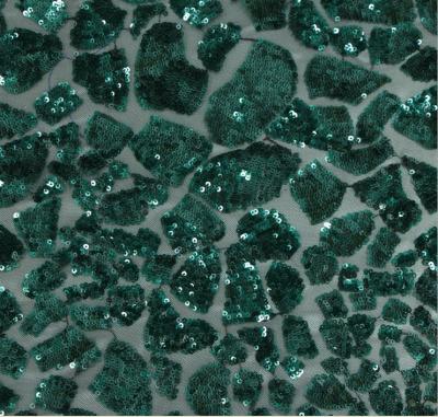 China Mesh Based High Quality  3mm Sequin Embroidery Fabric with Green+Black color for sale