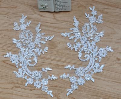 China Cord Lace Applique Ivory Color Embroidery Flower for Wedding Dress  embroidery rayon thread for sale