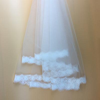 China 39‘’--118‘’ Ivory/White Bridal Veil Eyelase French Lace Edge  Wedding Accessories for sale