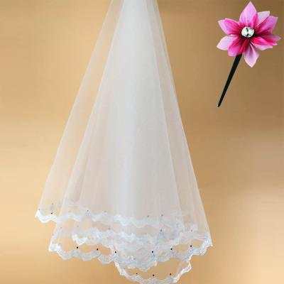 China Embroidery  lace with bead   Ivory/White Bridal Veil with Rhinstone Wedding Accessories for sale