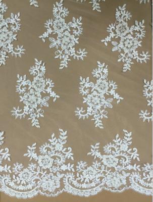 China Apparel Accessories Mesh Based  Embroidery with Bead  Lace Fabric  Ivory Color for sale