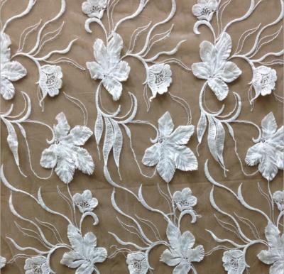 China Apparel Accessories Mesh Based  Embroidery with Bead  Lace Fabric  Ivory Color for sale