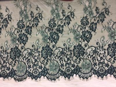 China 100% Nylon Eyelash Lace Fabric Hot Selling Ivory green double color for sale