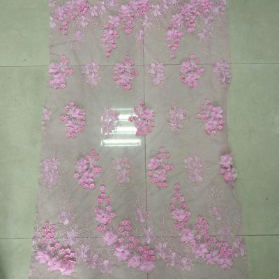 China 3D Flower Applique Embroidery Lace Fabric  with bead and rhinestone for sale