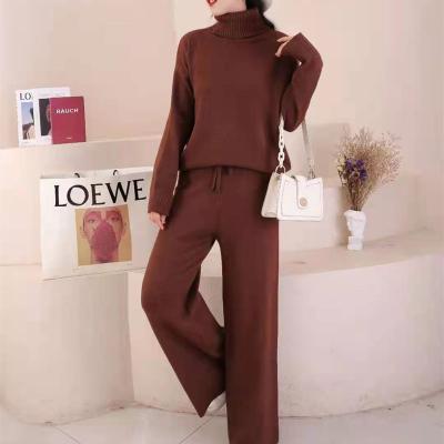 China Anti-Wrinkle Annex Newcomers Knit Classic Women Long Sleeve Two Piece Set Sweater Set Wide Leg Sport Pant Suit for sale