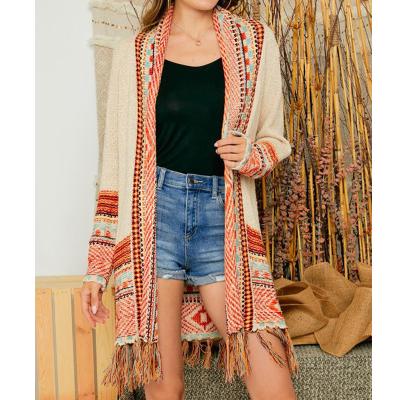 China Anti-wrinkle Annex OEM ODM Knitted Elegant Winter Autumn Vintage Woolen Cardigan Plus Size Print Coats Sweaters Coat Boho Sweater For Ladies for sale