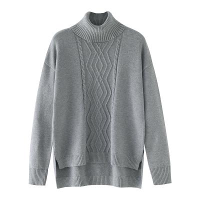 China Wholesale Customized Gray Knitted Casual Women's Sweater Long Sleeve Sweater Anti-Wrinkle Clothing High Neck for sale