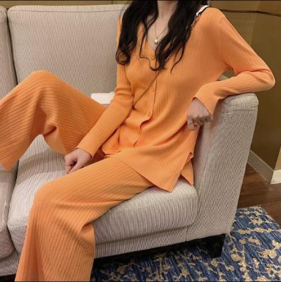 China Anti-Wrinkle Spring Casual Women's Autumn Casual Women's Suit Sweater Knitted Top Loose Wide Leg Pants Temperament Two-Piece Set for sale