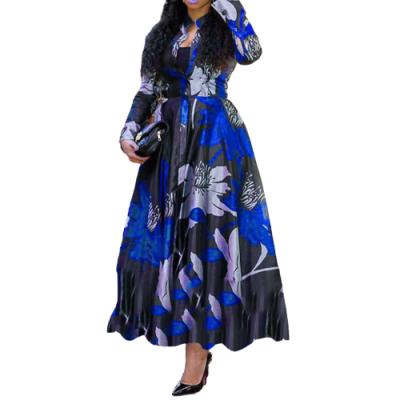 China Leisure and elegance of large swing Digital printed one line skirt women anti-static show noble temperament fat plus size long print dress ladies for sale