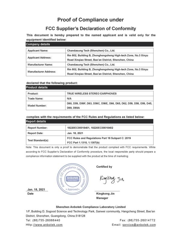 FCC - Chandasung Tech (Shenzhen) Co., Ltd.