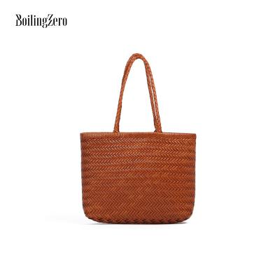 China Handmade Woven Rice 68072 High Quality BoilingZero Handbag Leather Bag Window Shopper White for sale