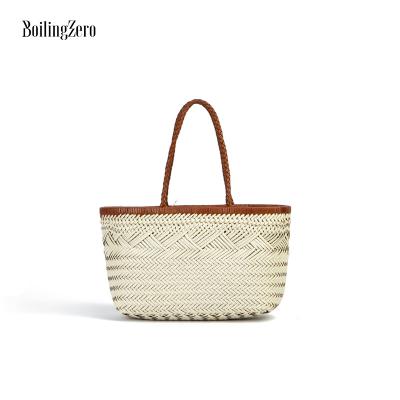 China Other Lady 2022 Braided Tote Bags Handmade Woven Genuine Leather Handbag Bag for sale