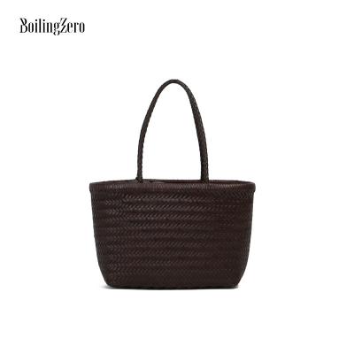 China The Other Straw Knitting Handbag Leather Bag Handcrafted in Genuine Leather for Woman Tote Bags for sale