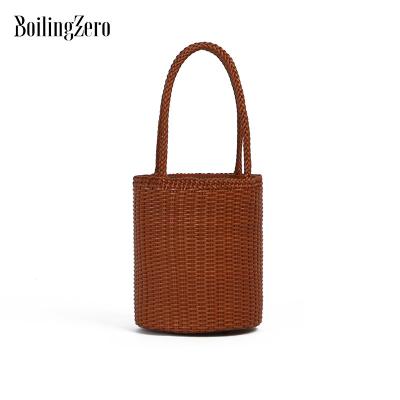 China Other Lady Crochet Bucket Bags Handbag Handmade Woven Leather Bag for sale