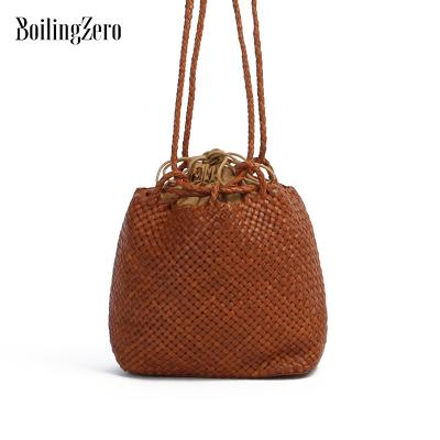 China Other Woven Leather Bucket Bag Cross - Body Shoulder Bag Calf Hides Ladies Bag Vintage 2022 For Women for sale