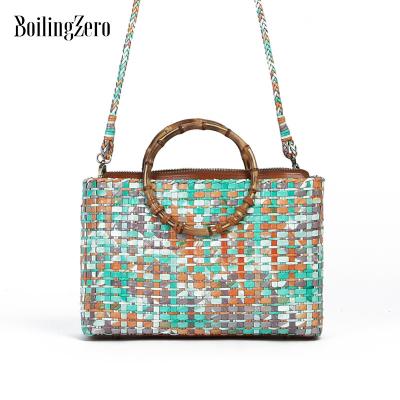 China Other Colorful Handcrafted Knitting Cross Woven Leather Handbag OEM - Body Bags Fashion Tote Bags Factory for sale