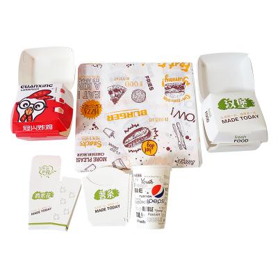 China Recyclable Disposable Paper Packaging Take Away Lunch Box Burger Packaging Hot Kraft Fast Food Drinking Paper Container for sale