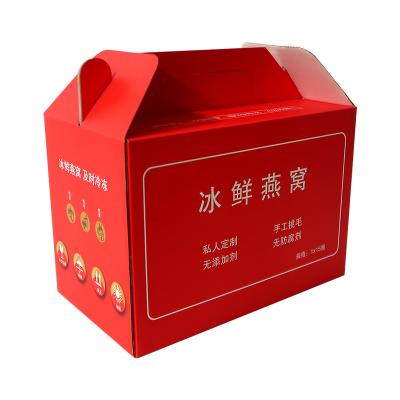 China Recyclable Boxes Handles Paperboard Food Packaging Fried Chicken Take Out Away Custom Take Out Treat Box With Handle for sale