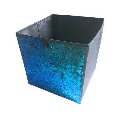 China Wholesale Promotional Viable High Quality Foldable Non Woven Fabric Glow Sequin Portable Portable Clothes Toy Storage Box With Lid for sale