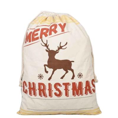 China Reclycled Promotion Natural Eco Christmas Elk Cotton Canvas Gift Drawstring Bags for sale