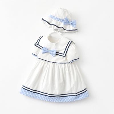 China Breathable Summer Two-Piece Baby Girl Party Blue And White Dresses for sale