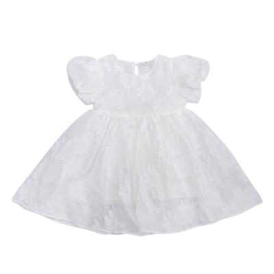 China Washable Jacquard Puff Sleeve Baby Birthday Dresses , White Princess Dress For Girls for sale