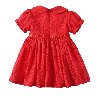 China Red Breathable Crew Neck Flower 1year Baby Princess Dresses Party for sale