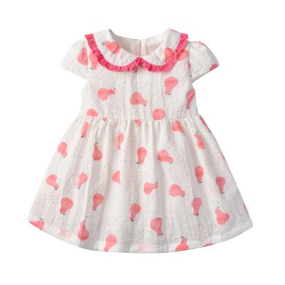 China Breathable Short Sleevescute Fruit Printing Woven Baby Dress Pink And White Summer for sale