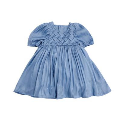 China Washable Pure Color Weave Design Pleated Infant Dresses Girl Baby Summer for sale