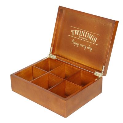 China CompartmentsManufacturer Handmade Hot Stamping Custom Luxury Gift Boxes Storage Box 6 Logo Tea Bag Organizer Wood Wholesale Large Gift Boxes for sale