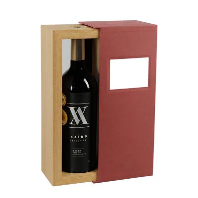 China Handmade Single Bottle Wooden Wine Box MDF Electroplate Cardboard Paper Handmade Lid Wooden Base Wine Packaging Gift Box for sale