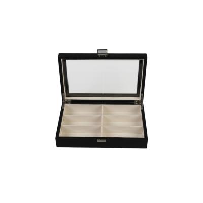 China Handmade Wooden Jewelry Storage Box Custom Color With Sudue Striping Mirror Gift Box Clear Glass for sale