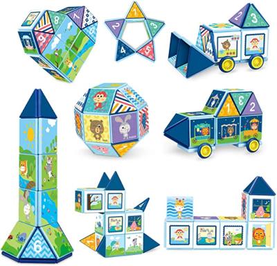 China 100% Magnetic Eco-friendly Educational Building Block Preschool Toys with Cute Animal and Number Pattern for Kids Magnetic Tiles with Puzzle for sale