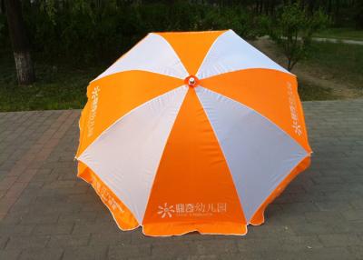 China Large Outdoor Sun Umbrellas Orange And White With Powder Coated Ribs for sale