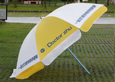 China Finely Processed Outdoor Advertising Umbrellas 2m Round Shaped , Yellow And White for sale