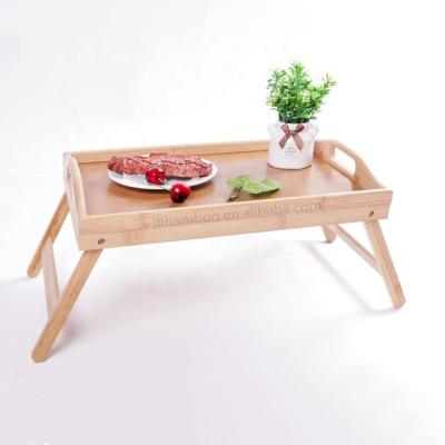 China Amazon Best Selling Foldable Bamboo Bed Tray Expandable Breakfast Tray Food Serving Tray Ready to Board FST001 for sale