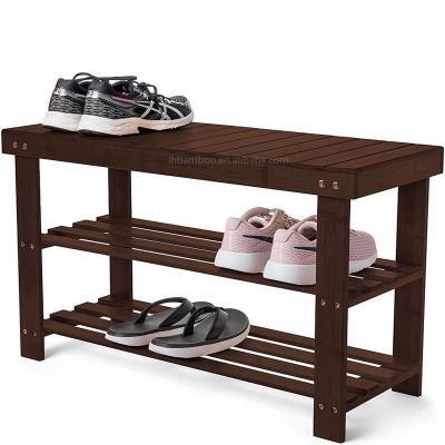 China Durable Hot Selling Bamboo Shoe Bench Rack Shoe Storage Shelf Organizer Colored Brown for sale