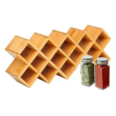 China Wooden Organizer Spice Kitchen Rack Sustainable Natural Bamboo Storage Rack Best Selling With 14-18 Jars for sale