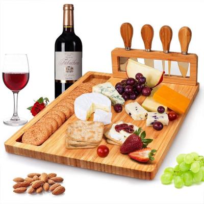 China Sustainable Hot Sale Rectangle Bamboo Amazon Cheese Cutting Board With Cutlery Set Cheese Board for sale